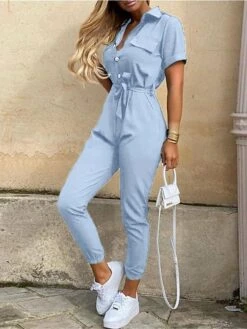 Women's Jumpsuits Casual Summer Button Solid Color Shirt Collar Streetwear Daily Vacation Regular Fit Short Sleeve Pink Wine Navy Blue S M L 11 Women's Jumpsuits Casual Summer Button Solid Color Shirt Collar Streetwear Daily Vacation Regular Fit Short Sleeve Pink Wine Navy Blue S M L -Cheap Plus Fit Dress Store xmnpwp1678258443894