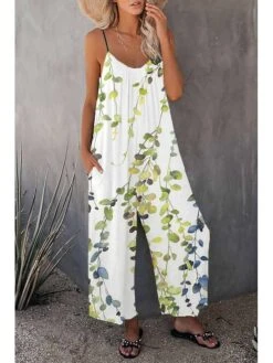 Women's Overall Print Floral U Neck Holiday Daily Vacation Straight Regular Fit Sleeveless Sleeveless Yellow Blue Brown S M L Summer