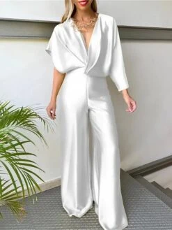 Women‘s Jumpsuit High Waist Maillard Solid Color V Neck Wedding Elegant Party Cocktail Party Regular Fit Short Sleeve White Yellow Pink S M L Summer 13 Women‘s Jumpsuit High Waist Maillard Solid Color V Neck Wedding Elegant Party Cocktail Party Regular Fit Short Sleeve White Yellow Pink S M L Summer -Cheap Plus Fit Dress Store xmvmlp1676445995489