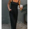 Women's Jumpsuit Backless Pocket Solid Color Square Neck Streetwear Daily Vacation Regular Fit Strap Black Wine Navy Blue S M L Spring