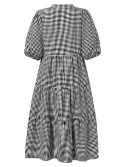 Women's Casual Dress Cotton Dress Midi Dress Cotton Basic Classic Outdoor Daily Vacation V Neck Print Long Sleeve Spring Fall Winter 2023 Loose Fit Black Yellow Red Plaid S M L XL 2XL -Cheap Plus Fit Dress Store xnvzqy1692695630896