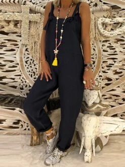 Women's Overall Bib Utility Pocket Solid Color Square Neck Streetwear Daily Vacation Regular Fit Sleeveless Black Wine Blue S M L Summer Fall Cowboy -Cheap Plus Fit Dress Store xodfba1679980364108