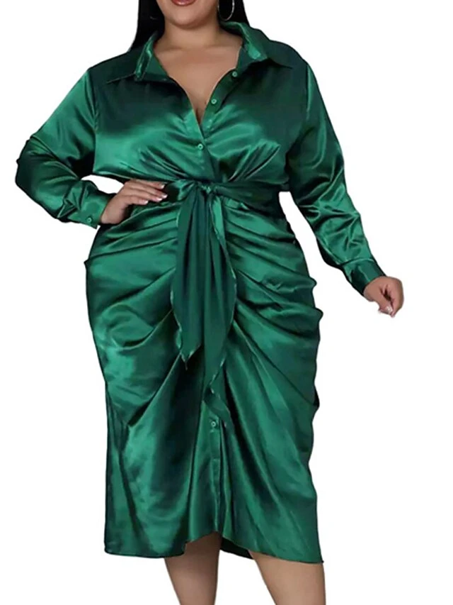 Women‘s Plus Size Curve Flattering Dresses Elegant Apple Shaped Dress Wedding Guest Work Dress Pure Color Shirt Collar Long Sleeve Fall Winter Work Midi Dress Going Out Work Dress Shirt Dress 8 Women‘s Plus Size Curve Flattering Dresses Elegant Apple Shaped Dress Wedding Guest Work Dress Pure Color Shirt Collar Long Sleeve Fall Winter Work Midi Dress Going Out Work Dress Shirt Dress - Image 8