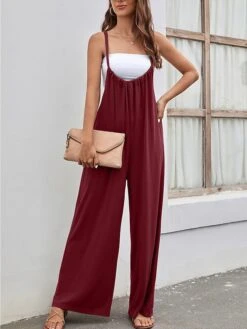 Women's Jumpsuit Backless High Waist Solid Color U Neck Streetwear Street Daily Regular Fit Sleeveless Black Wine Army Green S M L Summer -Cheap Plus Fit Dress Store xovgeh1679048986793
