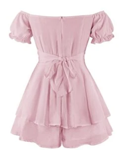 Women's Romper Ruffle Solid Color Off Shoulder Active Street Daily Regular Fit Short Sleeve Green Blue Pink S M L Spring -Cheap Plus Fit Dress Store xovmhc1643274614038