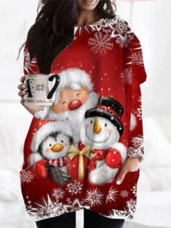 Women‘s Plus Size Christmas Dress Casual Dress Santa Claus Long Sleeve Winter Fall Casual Festival Mini Dress Going Out Dress