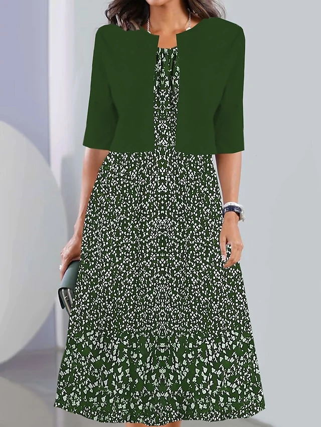 Women's Two Piece Dress Set Casual Dress Chiffon Dress Daily Going Out Fashion Streetwear Pocket Print Midi Dress Crew Neck Half Sleeve Floral Loose Fit Yellow Wine Navy Blue Summer Spring S M L XL 2 Women's Two Piece Dress Set Casual Dress Chiffon Dress Daily Going Out Fashion Streetwear Pocket Print Midi Dress Crew Neck Half Sleeve Floral Loose Fit Yellow Wine Navy Blue Summer Spring S M L XL - Image 2