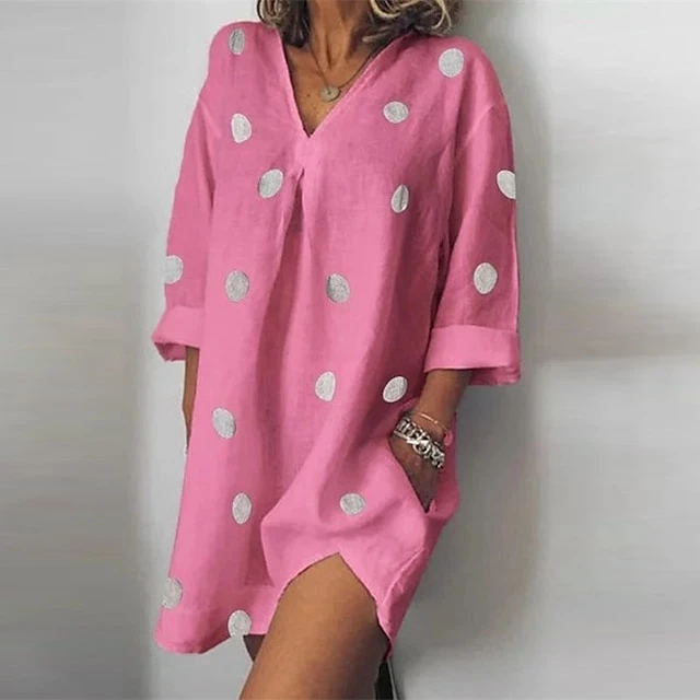 Women's Casual Dress Cotton Linen Dress Shift Dress Mini Dress Cotton Blend Basic Casual Home Street Daily V Neck Pocket Rolled Cuff 3/4 Length Sleeve Summer Spring Fall 2023 Loose Fit White Pink 4 Women's Casual Dress Cotton Linen Dress Shift Dress Mini Dress Cotton Blend Basic Casual Home Street Daily V Neck Pocket Rolled Cuff 3/4 Length Sleeve Summer Spring Fall 2023 Loose Fit White Pink - Image 4