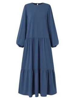 Women's Plus Size Curve Casual Dress Swing Dress A Line Dress Solid Color Long Dress Maxi Dress Long Sleeve Ruched Ruffle Crew Neck Basic Outdoor Black Blue Fall Winter L XL XXL 3XL 4XL -Cheap Plus Fit Dress Store xqcoit1693366187979