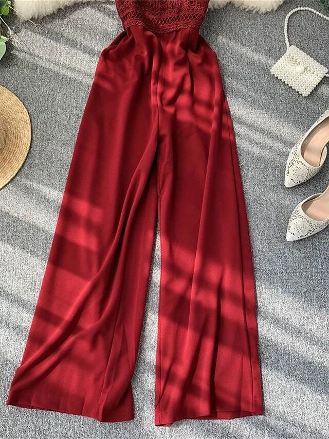 Women's Jumpsuit Lace Backless Solid Color Crew Neck Streetwear Street Going Out Regular Fit Sleeveless Black Yellow Wine One-Size Summer 5 Women's Jumpsuit Lace Backless Solid Color Crew Neck Streetwear Street Going Out Regular Fit Sleeveless Black Yellow Wine One-Size Summer - Image 5