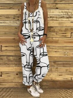 Jumpsuit For Woman Overall Pocket Print Print Holiday Daily Vacation Straight Regular Fit Sleeveless Sleeveless Black White Gray S M L Summer 5 Jumpsuit For Woman Overall Pocket Print Print Holiday Daily Vacation Straight Regular Fit Sleeveless Sleeveless Black White Gray S M L Summer -Cheap Plus Fit Dress Store xrgkoo1687952195088