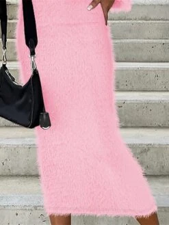 Women's Two Piece Dress Set Sweater Dress Casual Dress Outdoor Daily Fashion Streetwear Cut Out Long Dress Maxi Dress V Neck Long Sleeve Plain Regular Fit Pink Fall Winter S M L XL -Cheap Plus Fit Dress Store xriydh1697089102381