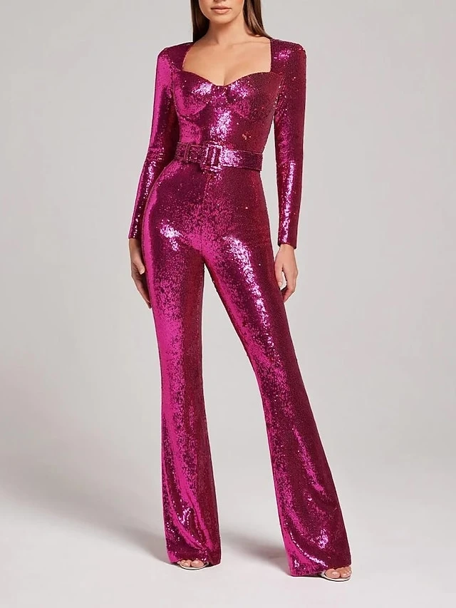 Women's Jumpsuit Solid Color Square Neck Streetwear Wedding Party Straight Regular Fit Long Sleeve Pink Red Blue S M L All Seasons 2 Women's Jumpsuit Solid Color Square Neck Streetwear Wedding Party Straight Regular Fit Long Sleeve Pink Red Blue S M L All Seasons - Image 2