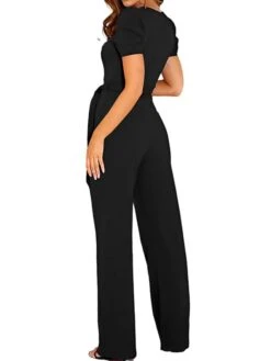 Women's Jumpsuit Lace Up Solid Color V Neck Streetwear Holiday Vacation Regular Fit Short Sleeve Black Wine Red S M L Spring -Cheap Plus Fit Dress Store xrruft1673405780624