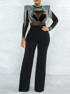 Women's Jumpsuit High Waist Tassel Solid Color Stand Collar Elegant Party Regular Fit Long Sleeve Green Blue Fuchsia S M L Winter -Cheap Plus Fit Dress Store xrrvfv1665571020140