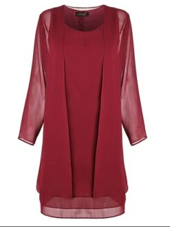 Women's Dress Set Two Piece Dress Church Dress Midi Dress Light Pink Black Wine Long Sleeve Pure Color Chiffon Summer Spring Crew Neck Stylish Winter Dress Fall Dress 2023 XL XXL 3XL 4XL 5XL -Cheap Plus Fit Dress Store xscsjt1638868489009