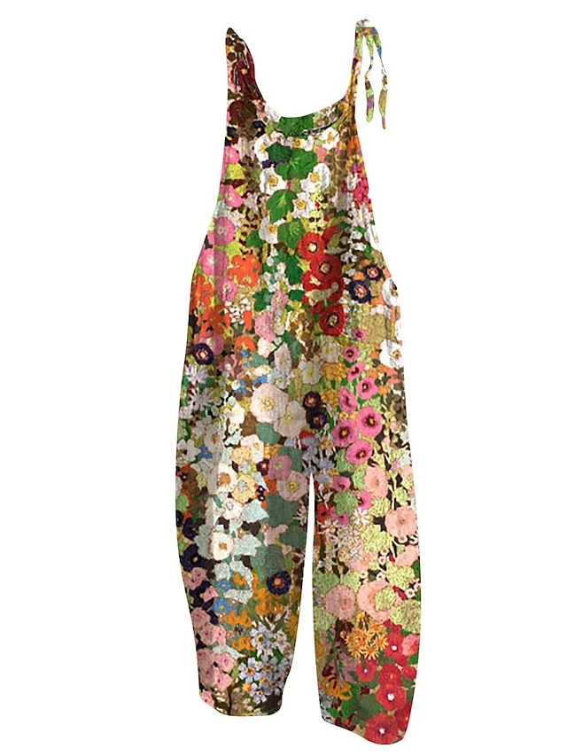 Jumpsuit For Woman Overall Print Floral Crew Neck Streetwear Daily Vacation Loose Fit Sleeveless White Pink Red S M L Summer 5 Jumpsuit For Woman Overall Print Floral Crew Neck Streetwear Daily Vacation Loose Fit Sleeveless White Pink Red S M L Summer - Image 5