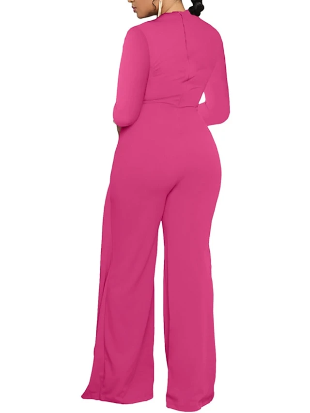Women‘s Jumpsuit High Waist Solid Color Round Neck Pink Fall Winter Streetwear Wedding Street Regular Fit Long Sleeve Black Fuchsia S M L 8 Women‘s Jumpsuit High Waist Solid Color Round Neck Pink Fall Winter Streetwear Wedding Street Regular Fit Long Sleeve Black Fuchsia S M L - Image 8