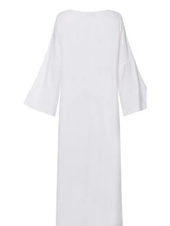 Women's Casual Dress Cotton Linen Dress White Dress Maxi Long Dress Cotton Blend Basic Casual Outdoor Daily Crew Neck Split Long Sleeve Spring Fall Autumn 2023 Loose Fit White Khaki Pure Color S M L -Cheap Plus Fit Dress Store xsnovc1673599041840