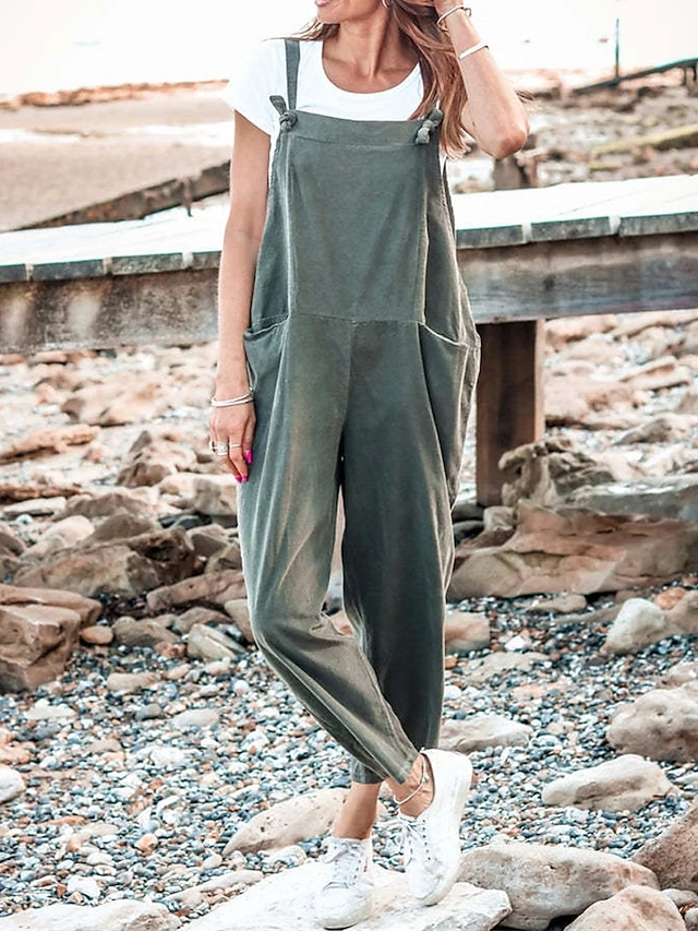 Women's Overall Utility Patch Pocket Solid Color Square Neck Streetwear Street Daily Regular Fit Sleeveless Pink Army Green Blue S M L Summer Fall 2 Women's Overall Utility Patch Pocket Solid Color Square Neck Streetwear Street Daily Regular Fit Sleeveless Pink Army Green Blue S M L Summer Fall - Image 2