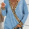 Women's T Shirt Tee Black Blue Purple Leopard Print Long Sleeve Daily Weekend Basic V Neck Regular Fit Painting Spring &Fall