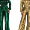 Women's Jumpsuit High Christmas Waist Solid Color V Neck Streetwear Party Xmas Street Regular Fit Long Sleeve Gold Green S M L Fall