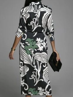 Women's Shirt Dress Work Dress Formal Dress Maxi Long Dress Daily Sports Date Polyester Fashion Elegant V Neck Tie Belt Print Long Sleeve Summer Spring Fall 2023 Regular Fit Blue Green Print Flower -Cheap Plus Fit Dress Store xtyrre1646821186511