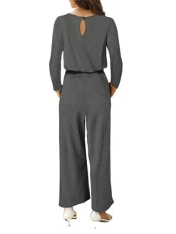 Women's Jumpsuit Pocket Solid Color Round Neck Active Daily Going Out Regular Fit Long Sleeve Black Wine Navy Blue S M L Fall -Cheap Plus Fit Dress Store xufwue1694149788701