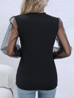 Women's Shirt Blouse Black Plain Mesh Patchwork Button Long Sleeve Casual Basic V Neck Regular Fit Spring &Fall -Cheap Plus Fit Dress Store xukbhj1693309353545