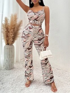 Women's Jumpsuit Backless Print Print V Neck Streetwear Street Daily Regular Fit Sleeveless Brown S M L Fall -Cheap Plus Fit Dress Store xvhukm1694510062675