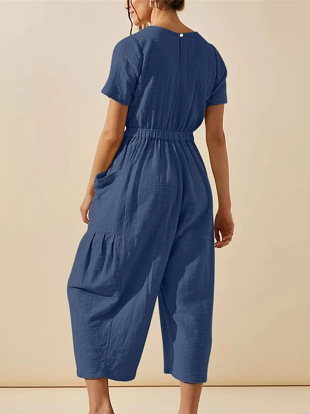 Women's Jumpsuit Pocket Solid Color Crew Neck Streetwear Street Daily Regular Fit Short Sleeve Black White Light Green S M L Summer 8 Women's Jumpsuit Pocket Solid Color Crew Neck Streetwear Street Daily Regular Fit Short Sleeve Black White Light Green S M L Summer - Image 8