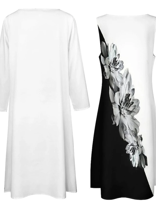 Women's Dress Set Two Piece Dress Long Dress Maxi Dress Black And White Long Sleeve Color Block Print Summer Spring Crew Neck Vacation Winter Dress Fall Dress Loose Fit 2023 S M L XL XXL 3XL 4XL 5XL 6 Women's Dress Set Two Piece Dress Long Dress Maxi Dress Black And White Long Sleeve Color Block Print Summer Spring Crew Neck Vacation Winter Dress Fall Dress Loose Fit 2023 S M L XL XXL 3XL 4XL 5XL - Image 6