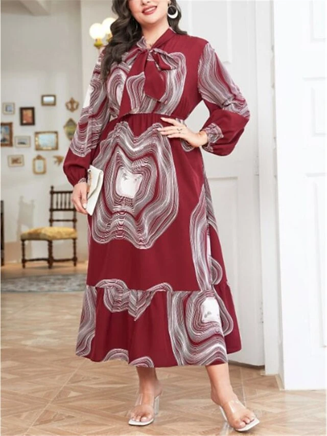 Women's Plus Size Work Dress Swing Dress Semi Formal Dress Fashion Long Dress Maxi Dress Lace Up Print V Neck Long Sleeve Ombre Regular Fit Wine Fall Winter L XL XXL 3XL 4XL 1 Women's Plus Size Work Dress Swing Dress Semi Formal Dress Fashion Long Dress Maxi Dress Lace Up Print V Neck Long Sleeve Ombre Regular Fit Wine Fall Winter L XL XXL 3XL 4XL