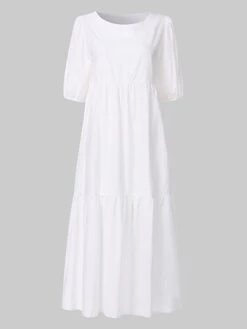 Women‘s Plus Size Curve Holiday Dress Solid Color Crew Neck Half Sleeve Fall Spring Casual Boho Maxi Long Dress Daily Vacation Dress Cotton -Cheap Plus Fit Dress Store xwkkak1631693697318