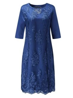 Women‘s Plus Size Curve Apple Shaped Dress Wedding Guest Lace Dress Work Dress Sheath Dress Floral Midi Dress Sleeve Lace Crew Neck Elegant Office Red Sky Blue Spring Summer Dress -Cheap Plus Fit Dress Store xwmfkv1673503407423