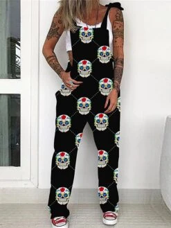 Women's Overall Halloween Skeleton Pocket Print Floral Square Neck Streetwear Daily Vacation Regular Fit Sleeveless Black White Yellow S M L Summer 8 Women's Overall Halloween Skeleton Pocket Print Floral Square Neck Streetwear Daily Vacation Regular Fit Sleeveless Black White Yellow S M L Summer -Cheap Plus Fit Dress Store xwswvn1681730638280