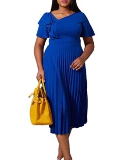 Women‘s Plus Size Curve Party Dress Solid Color V Neck Ruched Short Sleeve Fall Spring Work Prom Dress Maxi Long Dress Party Holiday Dress Ruffle -Cheap Plus Fit Dress Store xwywnp1648636999291