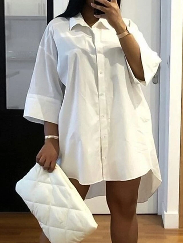 Women‘s Plus Size Curve Shirt Dress Solid Color Shirt Collar Long Sleeve Fall Spring Basic Casual Short Mini Dress Casual Daily Dress 7 Women‘s Plus Size Curve Shirt Dress Solid Color Shirt Collar Long Sleeve Fall Spring Basic Casual Short Mini Dress Casual Daily Dress - Image 7
