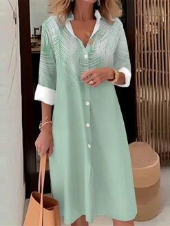 Women's Shirt Dress Casual Dress Midi Dress Outdoor Office Daily Polyester Fashion Modern Shirt Collar Button Pocket Long Sleeve Fall Winter 2023 Loose Fit Pink Green Leaf Ombre S M L XL 2XL -Cheap Plus Fit Dress Store xxdktj1693897703419