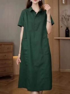 Women's Casual Dress Cotton Linen Dress Midi Dress Polyester Casual Daily Casual Outdoor Home Holiday Shirt Collar Pocket Short Sleeve Summer Spring 2023 Loose Fit Navy Blue Purple Brown Plain M L XL 28 Women's Casual Dress Cotton Linen Dress Midi Dress Polyester Casual Daily Casual Outdoor Home Holiday Shirt Collar Pocket Short Sleeve Summer Spring 2023 Loose Fit Navy Blue Purple Brown Plain M L XL -Cheap Plus Fit Dress Store xxmyos1689763767665