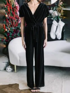 Women's Jumpsuit Lace Up High Waist Solid Color Round Neck Active Christmas Daily Regular Fit Short Sleeve Black Wine Green S M L Fall -Cheap Plus Fit Dress Store xxstmb1697679528727