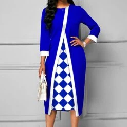 Women‘s Plus Size Curve Party Dress Plaid Crew Neck Print Long Sleeve Winter Fall Elegant Prom Dress Midi Dress Formal Party Dress -Cheap Plus Fit Dress Store xxxcgj1639986914155