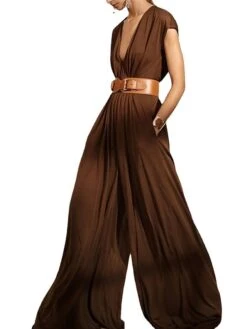 Women‘s Jumpsuit For Special Occasions Christmas Clean Fit Pocket Solid Color Deep V Wedding Holiday Xmas Street Daily Regular Fit Short Sleeve Black White Brown S M L Summer Without Belt 7 Women‘s Jumpsuit For Special Occasions Christmas Clean Fit Pocket Solid Color Deep V Wedding Holiday Xmas Street Daily Regular Fit Short Sleeve Black White Brown S M L Summer Without Belt -Cheap Plus Fit Dress Store xydhsr1680073341738