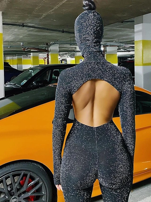 Women's Jumpsuit Backless Turtleneck Streetwear Street Regular Fit Long Sleeve Black S M L Fall 4 Women's Jumpsuit Backless Turtleneck Streetwear Street Regular Fit Long Sleeve Black S M L Fall - Image 4