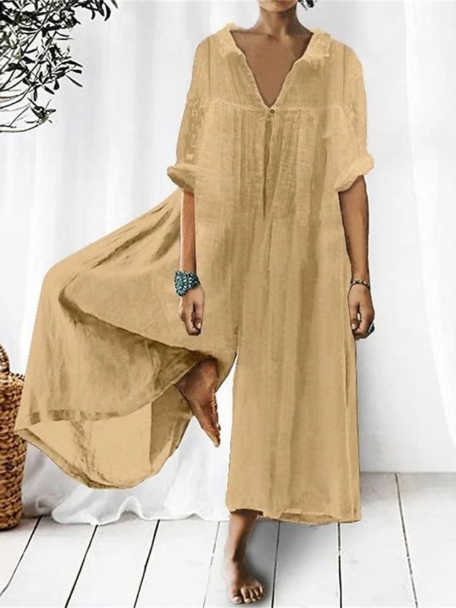 Women's Jumpsuit Solid Color Shirt Collar Streetwear Street Daily Loose Fit Half Sleeve White Yellow Pink S M L Summer 4 Women's Jumpsuit Solid Color Shirt Collar Streetwear Street Daily Loose Fit Half Sleeve White Yellow Pink S M L Summer - Image 4