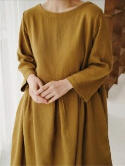Women's Cotton Linen Dress Casual Dress Swing Dress Maxi Long Dress Cotton Blend Basic Classic Outdoor Daily Crew Neck Pocket Smocked Long Sleeve Summer Spring Fall 2023 Loose Fit Black Yellow Green 27 Women's Cotton Linen Dress Casual Dress Swing Dress Maxi Long Dress Cotton Blend Basic Classic Outdoor Daily Crew Neck Pocket Smocked Long Sleeve Summer Spring Fall 2023 Loose Fit Black Yellow Green -Cheap Plus Fit Dress Store xzeqmn1673850082958