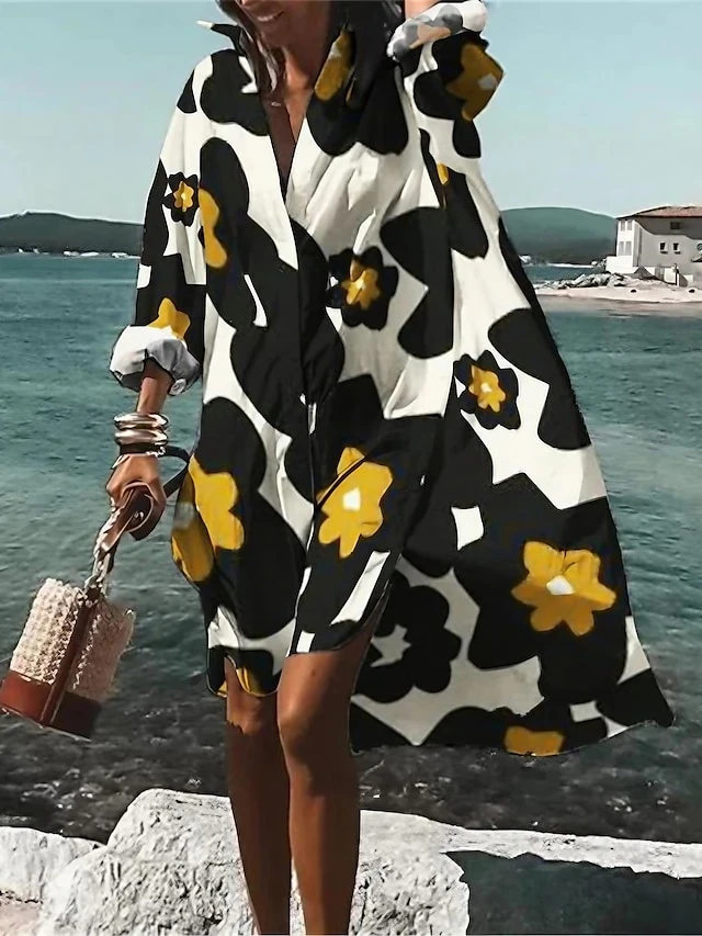 Women's Shirt Dress Casual Dress Swing Dress Mini Dress Outdoor Daily Vacation Polyester Fashion Casual Shirt Collar Button Print Long Sleeve Summer Spring Fall 2023 Loose Fit Yellow Floral S M L XL 1 Women's Shirt Dress Casual Dress Swing Dress Mini Dress Outdoor Daily Vacation Polyester Fashion Casual Shirt Collar Button Print Long Sleeve Summer Spring Fall 2023 Loose Fit Yellow Floral S M L XL