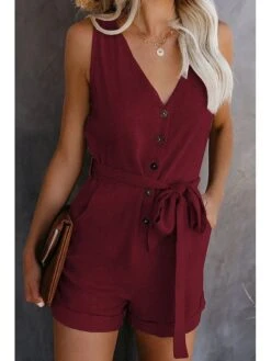 Women's Jumpsuits Patch Pocket Casual Summer Romper Solid Color Basic Holiday Daily Wear Regular Fit Sleeveless Wine Blue White S M L Spring -Cheap Plus Fit Dress Store xzlkxm1618303590327 1