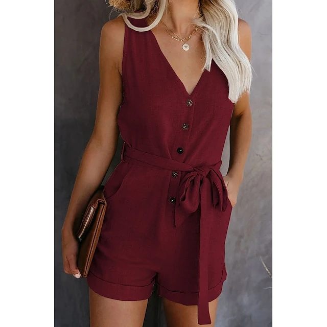 Women's Jumpsuits Casual Summer Romper Lace Up Button Front Solid Color V Neck Casual Daily Going Out Regular Fit Sleeveless Light Blue ArmyGreen Blue S M L Spring 12 Women's Jumpsuits Casual Summer Romper Lace Up Button Front Solid Color V Neck Casual Daily Going Out Regular Fit Sleeveless Light Blue ArmyGreen Blue S M L Spring - Image 12