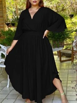 Women‘s Plus Size Curve Holiday Dress Solid Color V Neck Half Sleeve Fall Spring Basic Maxi Long Dress Date Vacation Dress 28 Women‘s Plus Size Curve Holiday Dress Solid Color V Neck Half Sleeve Fall Spring Basic Maxi Long Dress Date Vacation Dress -Cheap Plus Fit Dress Store yaogqw1648706454756